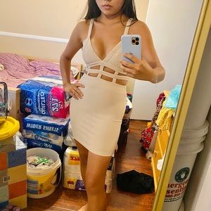 Beige Cream Cut Out Caged Bodycon Mini Dress Tobi